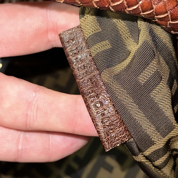 Fendi brown leather spy bag shoulder satchel hobo purse zucca liner - Picture 13 of 16